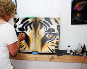 Airbrushbild, Motiv: Tigergesicht
