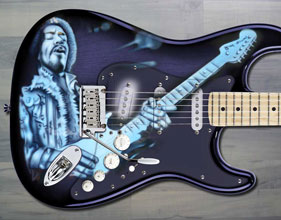 Airbrushdesign auf Gitarre, Motiv: Jimmy Hendrix