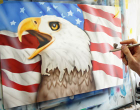 Airbrushbild, Motiv: Adler mit American Flag