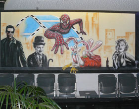 Wandbild Kino, Motiv: Keanu Reeves, Marilyn Monroe, Spiderman, Bugs Bunny und Charlie Chaplin