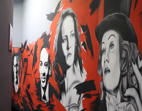 Graffiti im Kino, Motiv: Marlene Dietrich, Kristen Stewart, Will Smith und James Bond