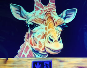 Wandbild in Schwarzlicht, Motiv: Giraffenkopf