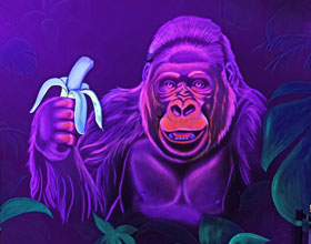 Schwarzlicht-Wandbild, Motiv: Gorilla mit Banane